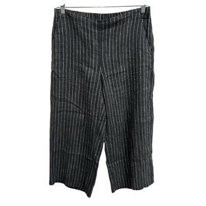 Eileen Fisher Striped Flat Front Cropped Pant Black White Sz Small Organic Linen